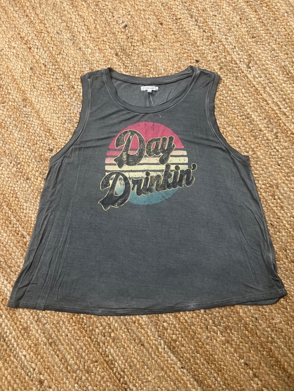 Maurices Gray Graphic Tank Top with Multicolor Retro Print